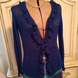 VINTAGE "RALPH LAUREN", ROYAL BLUE, 100% RAYON HAND KNIT CARDIGAN! EUC!